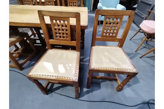 Mouseman lattice back dining chairs x 6 good condition - Image 2 of 2