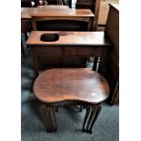 Oak bookshelves with cupboard under, umbrella stand/hall table and kidney shaped nest of tables