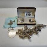 charm bracelet, Elizabeth R Silver Pendant and a pair of cufflinks