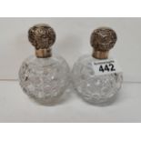 2 x Silver top perfume bottles