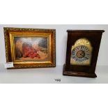Mahogany Mantel Clock plus small framed oil painting of fruit