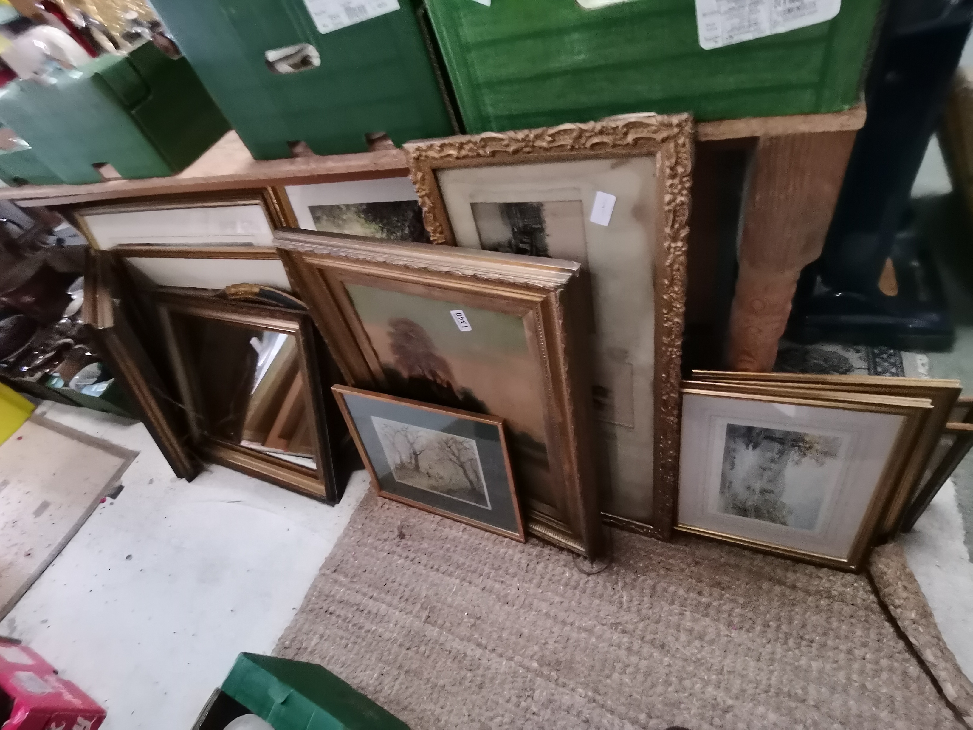 Framed pictures and mirror