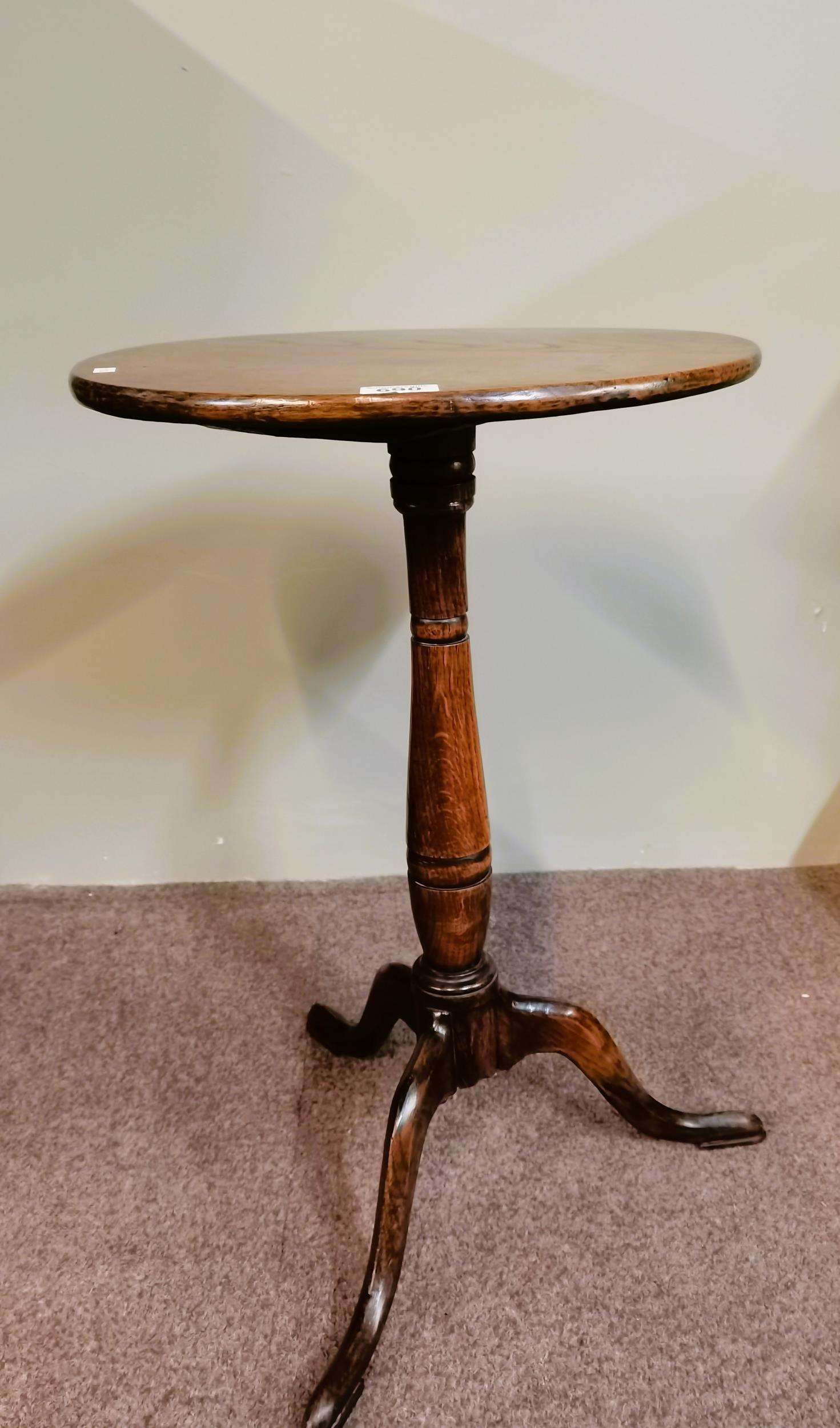 Antique oak Tripod table in ex condition 42cm dia. - Image 2 of 2