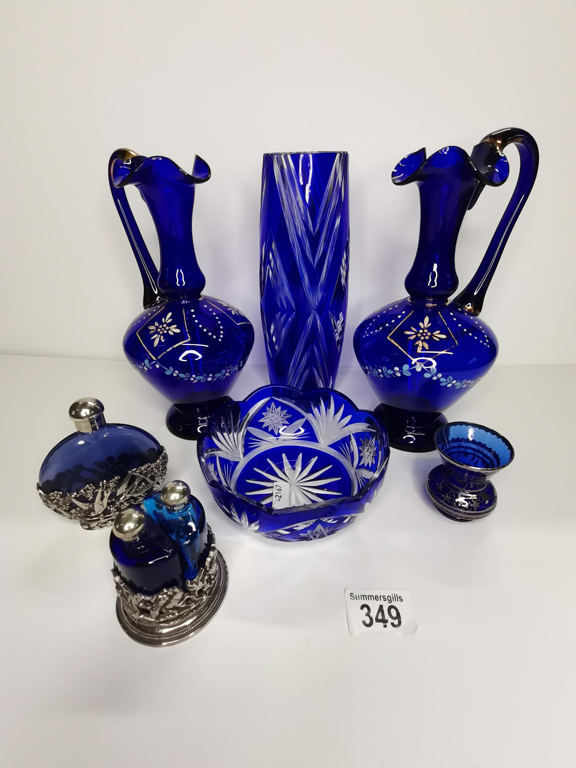 Collection of blue Venetian style glass