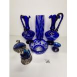 Collection of blue Venetian style glass