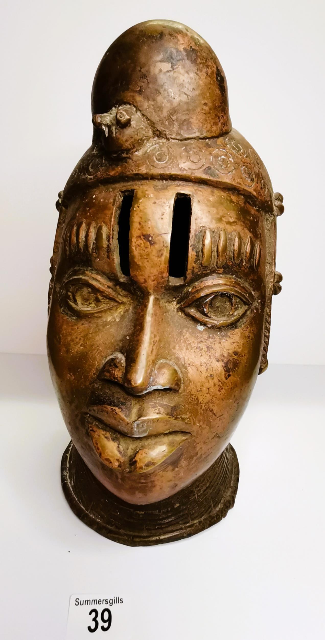 A large Benin Bronze head figure 40cm high approx 7kg - Image 2 of 2