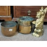 Brass fire dog, brass pot and vintage INDIAN design vase