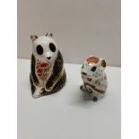 Crown Derby paperweights x 2 Panda and field mouse