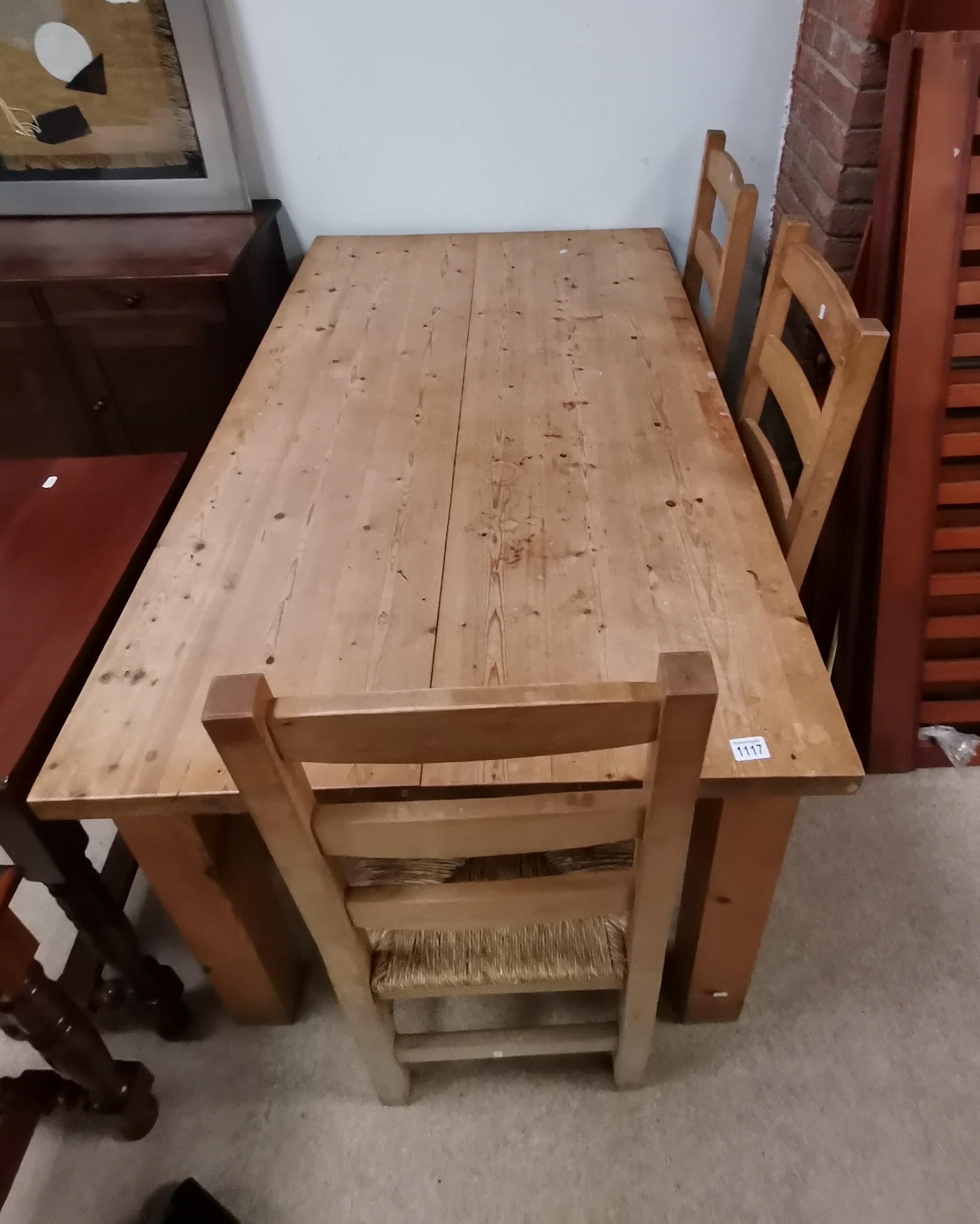 Pine farmhouse kitchen table with 3 chairs