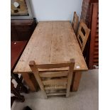 Pine farmhouse kitchen table with 3 chairs