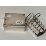 Silver cigarette box and toast rack (hallmarked)