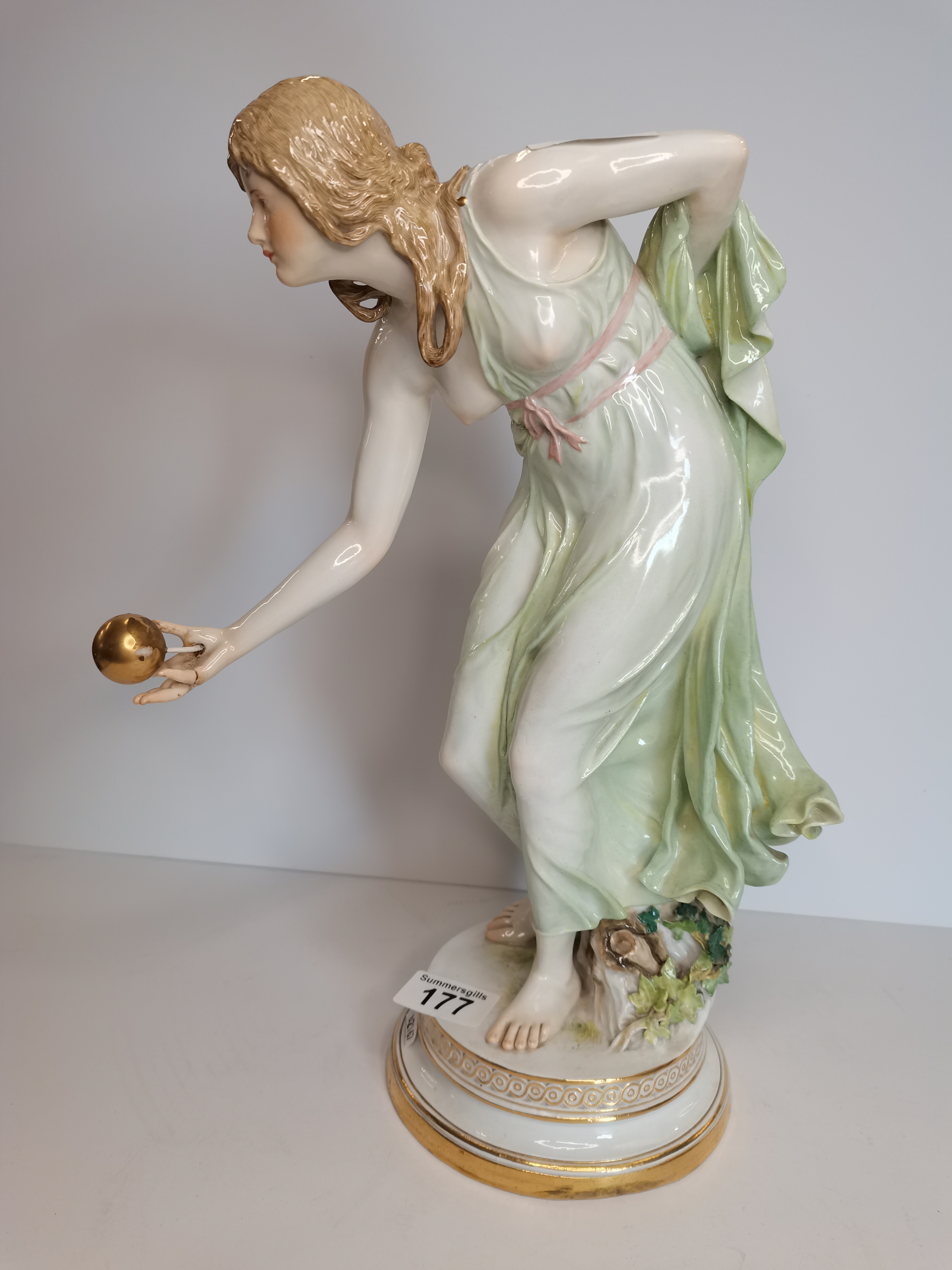 Meissen Girl playing bowls late 19th Century 37cm x 27cm x 15cm