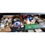4 x boxes misc. items incl china, blue and white crockery, Bunnykins etc