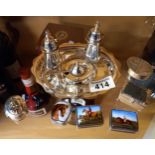 Silver plated cruet and snuff boxes etc