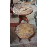 Indian fretwork small table plus pokerwork style small table