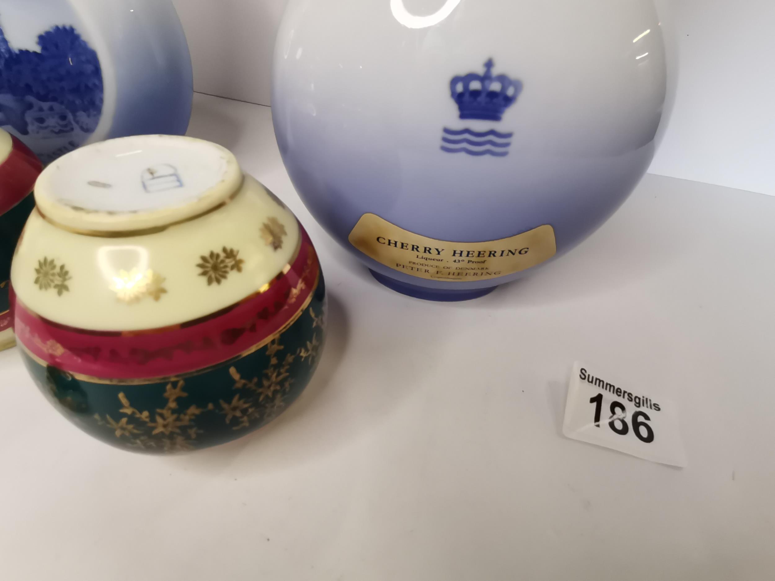 Pair of Vienna Style lidded vases 11cm ht plus Two Royal Copenhagen Decanters - Image 8 of 9