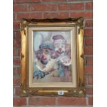 Framed Oil on Canvas of Clowns by W. Moniet
