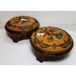 x2 embroidered round foot stools,