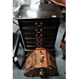 Antique sheet music cabinet plus lead lined coal scuttle