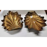 Pair of Victorian shell decoration plates in brass marked with kite date marks 35cm