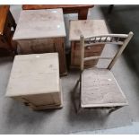 3 x Antique pine bedside cabinets and chair