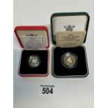 x1 2000 Silver proof Piedfort £1 (twice the weight) and x1 1992 Silver proof Piedfort 10p (twice the