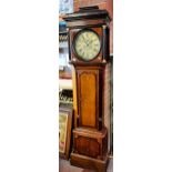 Mahogany and oak Longcase clock - R Deaves & N Church on clock face. complete with key and weights