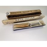 Dolmetsch Descant Recorder in box, Auto-Sketch in original box plus Bone handled cheese knife