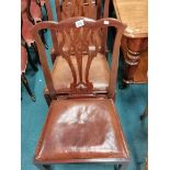 6 x Mahogany and leather seated dining chairs