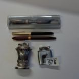 x2 lighters (1 Ronson lighter) and x3 fountain pens (1 parker pen in box)