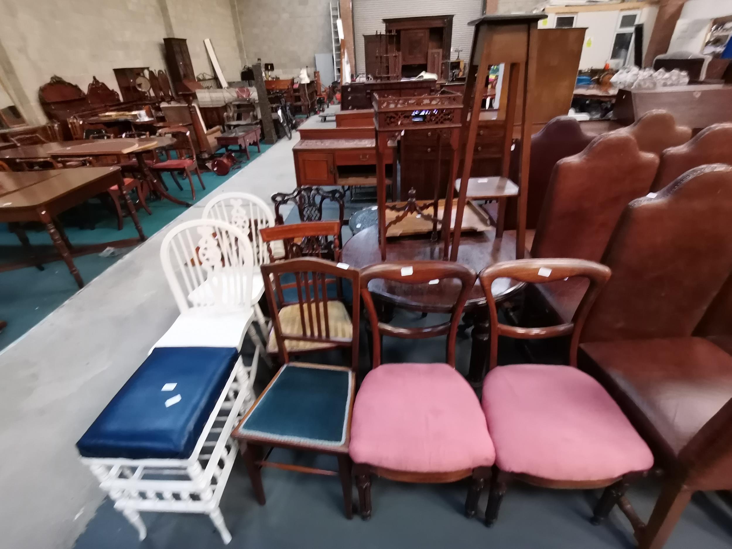 A large collected of misc furniture including chairs, tables, sewing machine etc etc