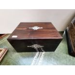Rosewood sewing box with inlaid mother of pearl decoration