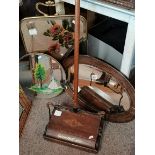 Vintage items incl mantle clock, carpet sweeper, mirror and painted mirrorerd firescreen