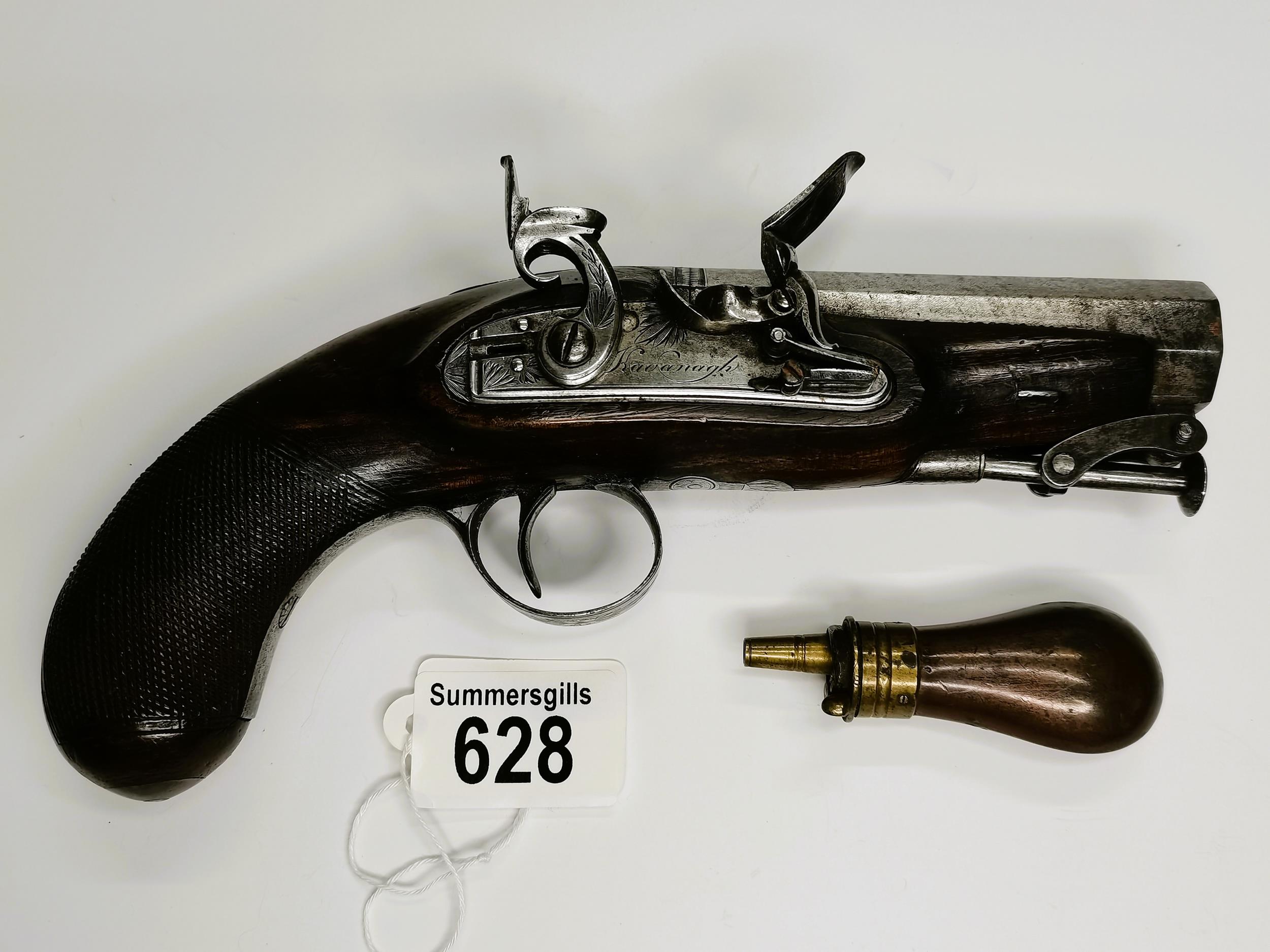 Kavanagh pistol with powder flask