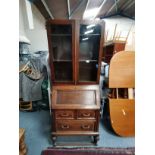 Oak 20th century bureau bookcase with bulbous carved legs