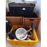 2 Wicker Boxes and a Gladtone Type Bag/Case with a Box Of Miscellaneous