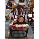 2 x dining chairs, mantle clock and ashtray on barley twist stand