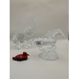 Waterford Chrystal Elephant (slight damage) and horse plus royal Doulton Flambe Duck