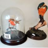 2 x bird figures - one in glass dome