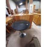 Marble topped small kitchen table and pine bookcase