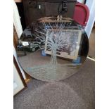 Large circular Pigazzi wall mirror with etched tree of hope - D70cm