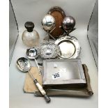 A collection of Silver and plated items including scent bottle, paperweights