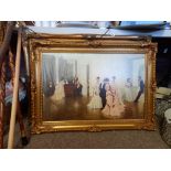 2 Large Pictures in Gold Coloured Frames 1 of a Ballroom Scene 1 of a Dinner