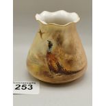 Royal Worcester pie crust top vase painted with Pheasant - G957 - H8cm signed James Stinton