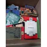 Box of vintage books and maps