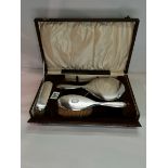 Silver dressing table set in case