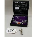Silver and amber necklace and marcasite reindeer b