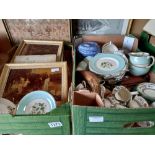 2 x boxes misc. items incl framed sampler, copeland china etc