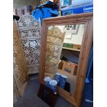 Large Pine Mirror, Small Cream Indian Screen, 2 vases and a wooden Plaque