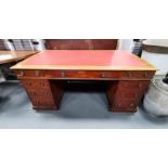 Large Pedestal writing desk with red leather top